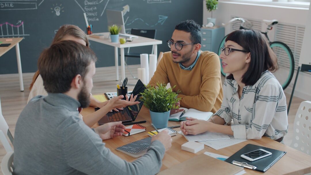 people having conversation in office