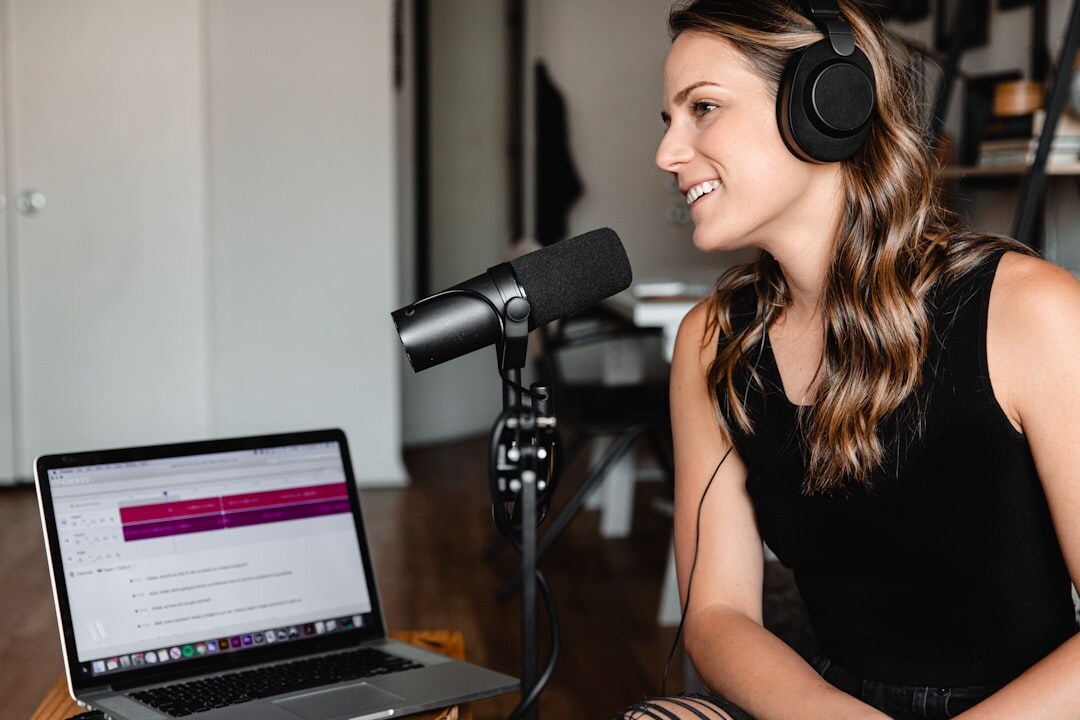 person listening to podcast