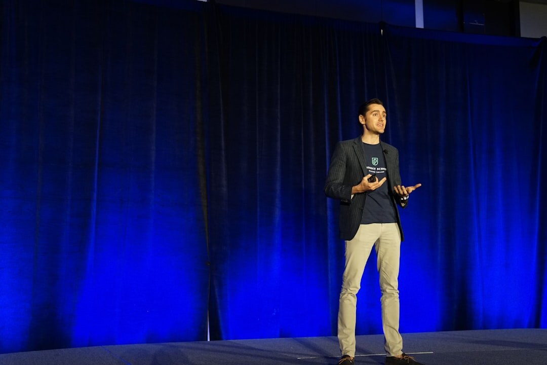 confident speaker on stage